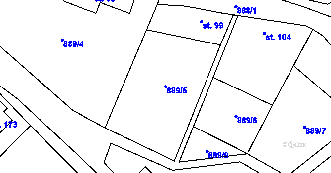 Parcela st. 889/5 v KÚ Budíkov, Katastrální mapa
