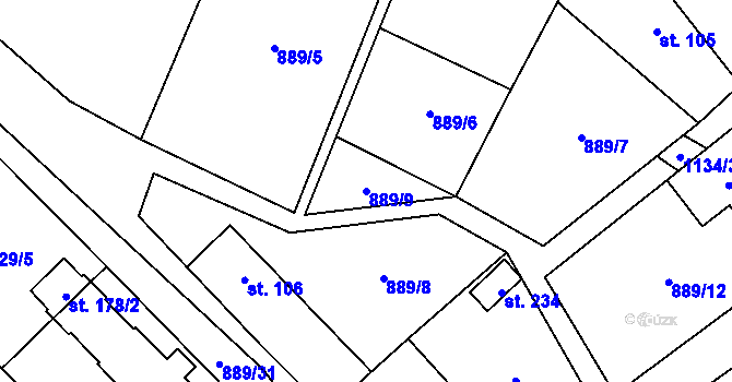 Parcela st. 889/9 v KÚ Budíkov, Katastrální mapa