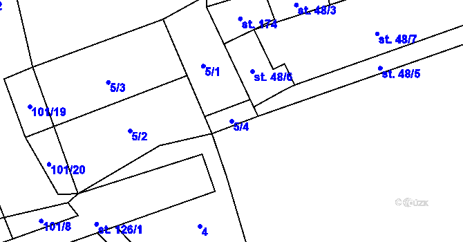 Parcela st. 5/4 v KÚ Budíkov, Katastrální mapa