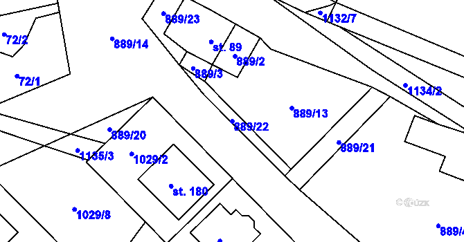 Parcela st. 889/22 v KÚ Budíkov, Katastrální mapa