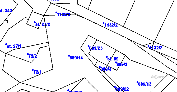 Parcela st. 889/23 v KÚ Budíkov, Katastrální mapa