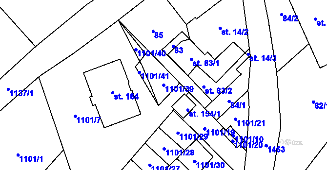 Parcela st. 1101/39 v KÚ Budíkov, Katastrální mapa