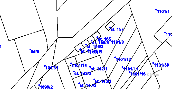 Parcela st. 156/3 v KÚ Budíkov, Katastrální mapa