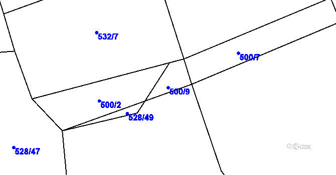 Parcela st. 500/9 v KÚ Budíkov, Katastrální mapa