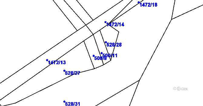 Parcela st. 500/11 v KÚ Budíkov, Katastrální mapa