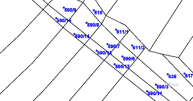 Parcela st. 590/13 v KÚ Budíkov, Katastrální mapa