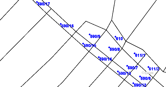 Parcela st. 590/15 v KÚ Budíkov, Katastrální mapa