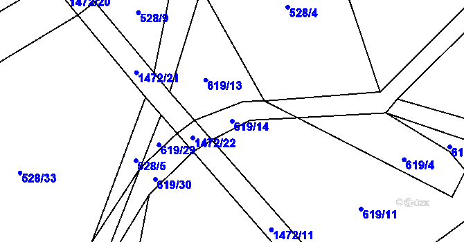 Parcela st. 619/14 v KÚ Budíkov, Katastrální mapa