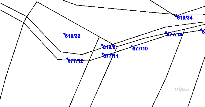 Parcela st. 677/11 v KÚ Budíkov, Katastrální mapa