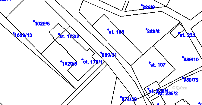 Parcela st. 889/31 v KÚ Budíkov, Katastrální mapa