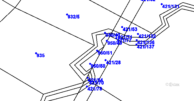 Parcela st. 950/51 v KÚ Budíkov, Katastrální mapa