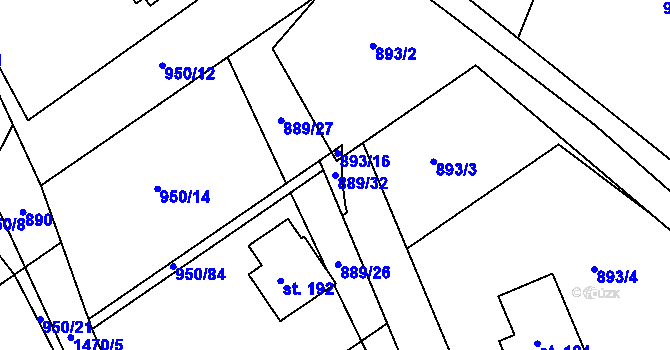 Parcela st. 889/32 v KÚ Budíkov, Katastrální mapa