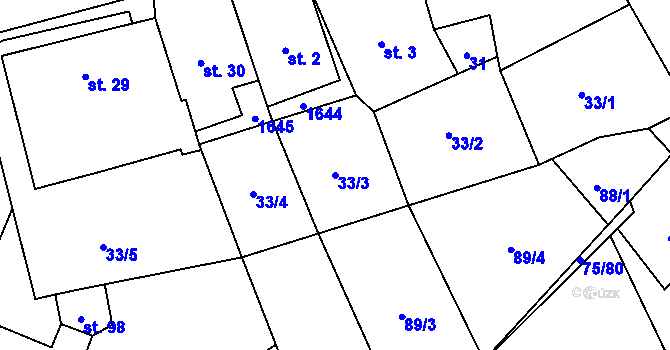 Parcela st. 33/3 v KÚ Budíkovice, Katastrální mapa