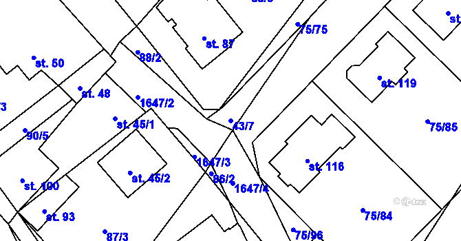 Parcela st. 43/7 v KÚ Budíkovice, Katastrální mapa