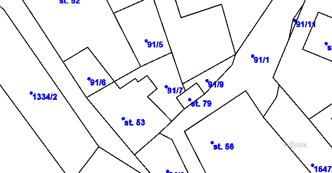 Parcela st. 91/7 v KÚ Budíkovice, Katastrální mapa
