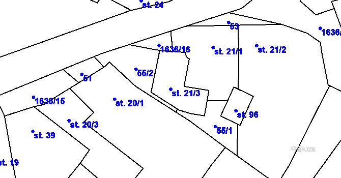 Parcela st. 21/3 v KÚ Budíkovice, Katastrální mapa