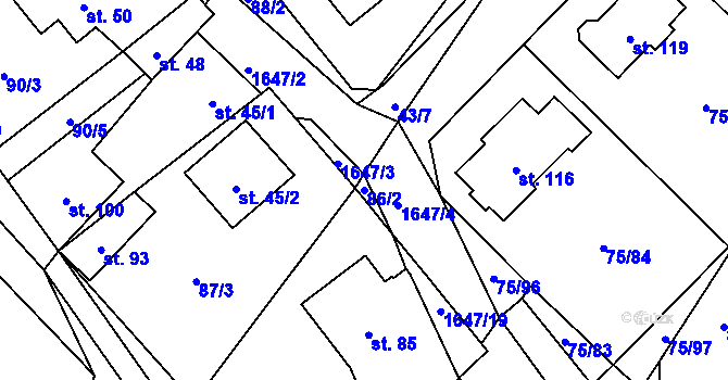 Parcela st. 86/2 v KÚ Budíkovice, Katastrální mapa