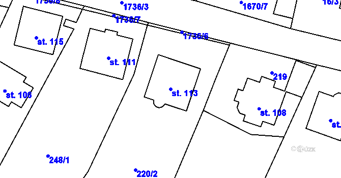 Parcela st. 113 v KÚ Okřešice u Třebíče, Katastrální mapa