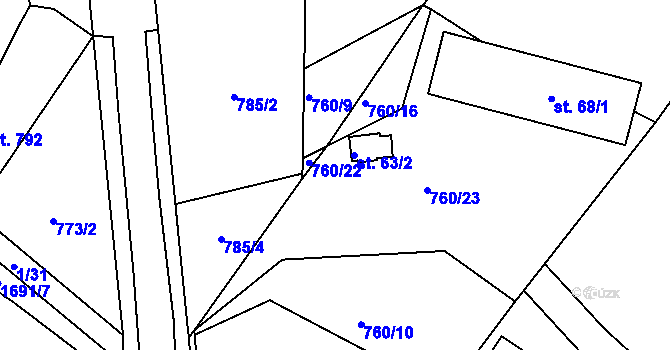 Parcela st. 63/2 v KÚ Okřešice u Třebíče, Katastrální mapa