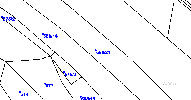 Parcela st. 558/21 v KÚ Okřešice u Třebíče, Katastrální mapa