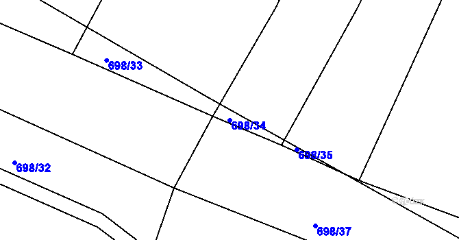 Parcela st. 698/34 v KÚ Okřešice u Třebíče, Katastrální mapa