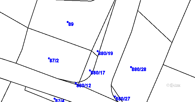 Parcela st. 880/19 v KÚ Okřešice u Třebíče, Katastrální mapa