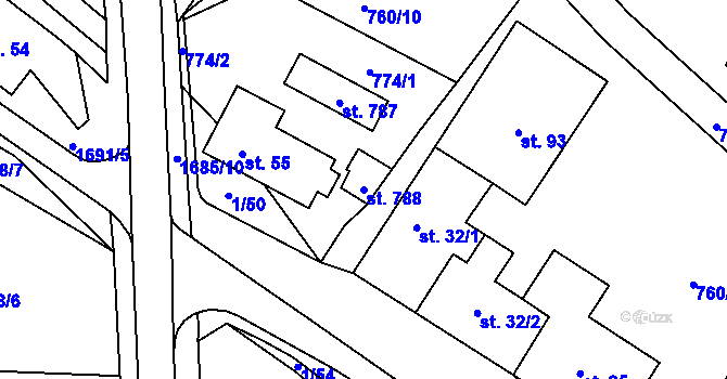 Parcela st. 788 v KÚ Okřešice u Třebíče, Katastrální mapa