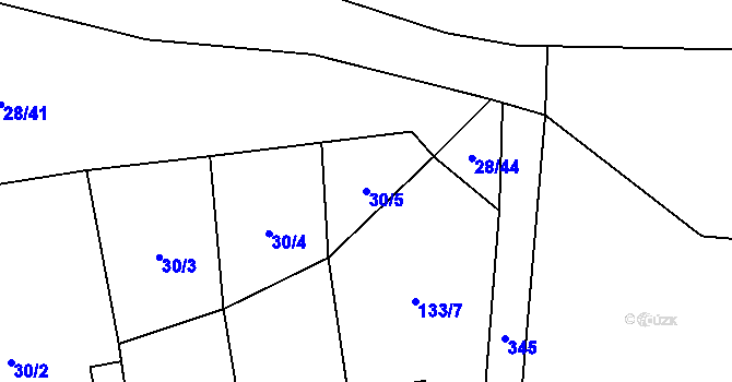 Parcela st. 30/5 v KÚ Budiměřice, Katastrální mapa