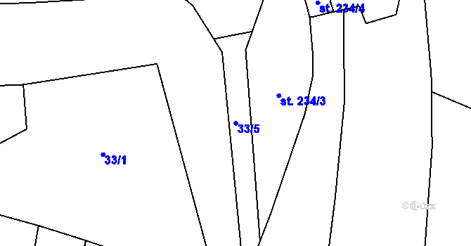Parcela st. 33/5 v KÚ Budiměřice, Katastrální mapa