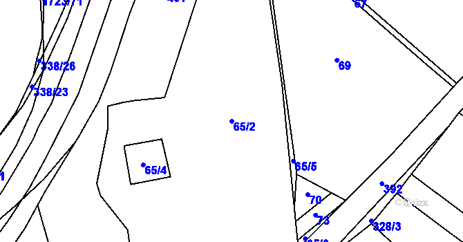 Parcela st. 65/2 v KÚ Budiměřice, Katastrální mapa