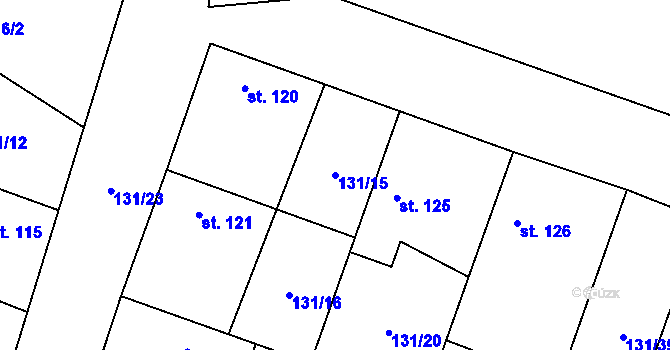 Parcela st. 131/15 v KÚ Budiměřice, Katastrální mapa