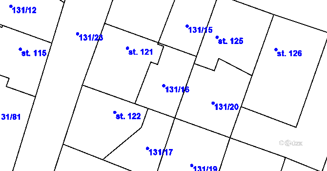 Parcela st. 131/16 v KÚ Budiměřice, Katastrální mapa