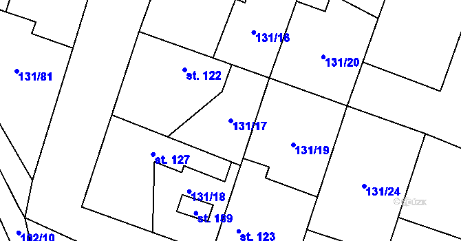Parcela st. 131/17 v KÚ Budiměřice, Katastrální mapa