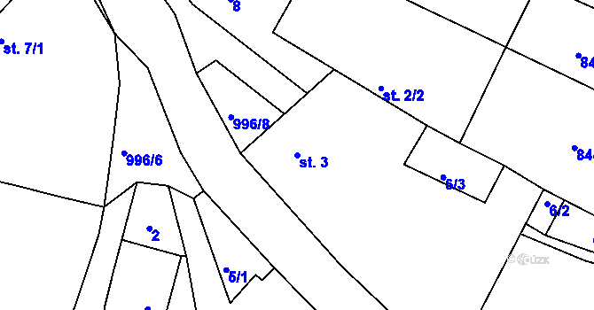 Parcela st. 3 v KÚ Budislav, Katastrální mapa