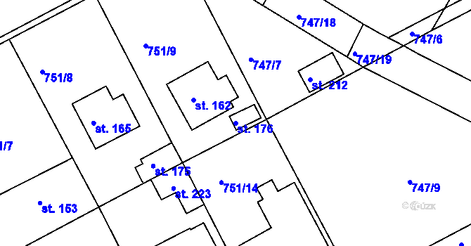 Parcela st. 176 v KÚ Budislav, Katastrální mapa