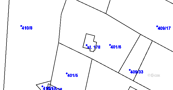 Parcela st. 178 v KÚ Budislav, Katastrální mapa