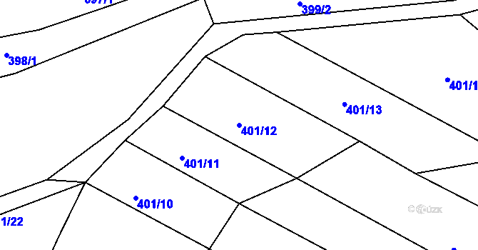 Parcela st. 401/12 v KÚ Budislav, Katastrální mapa