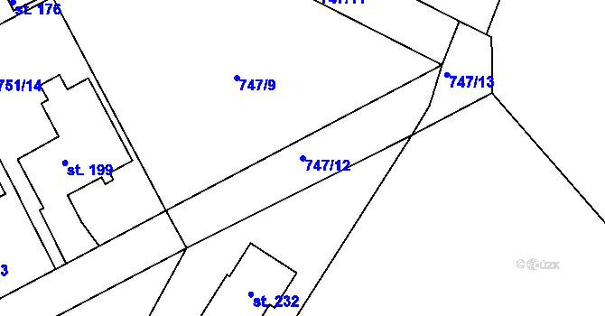 Parcela st. 747/12 v KÚ Budislav, Katastrální mapa