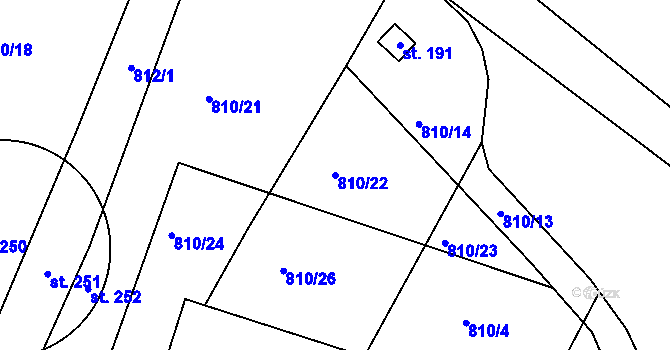 Parcela st. 810/22 v KÚ Budislav, Katastrální mapa