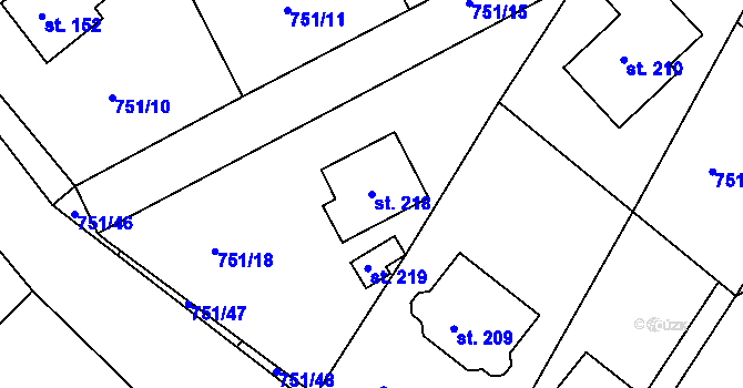 Parcela st. 218 v KÚ Budislav, Katastrální mapa