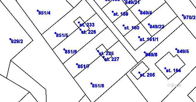 Parcela st. 225 v KÚ Budislav, Katastrální mapa