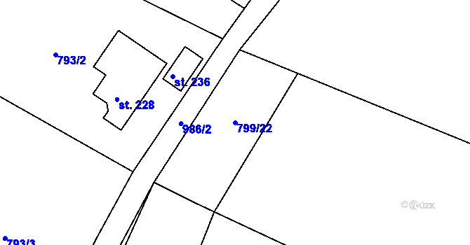 Parcela st. 799/22 v KÚ Budislav, Katastrální mapa