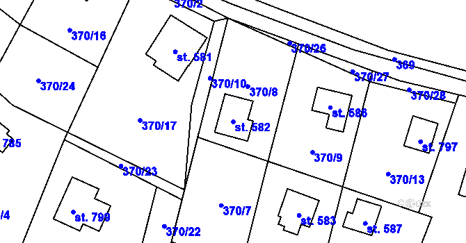 Parcela st. 582 v KÚ Budislav u Litomyšle, Katastrální mapa