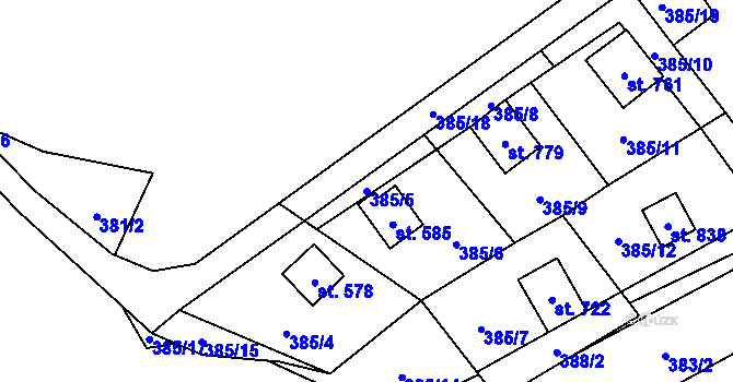Parcela st. 385/5 v KÚ Budislav u Litomyšle, Katastrální mapa