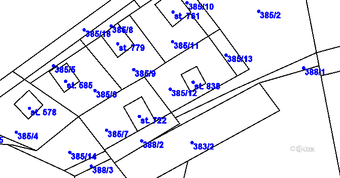 Parcela st. 385/12 v KÚ Budislav u Litomyšle, Katastrální mapa
