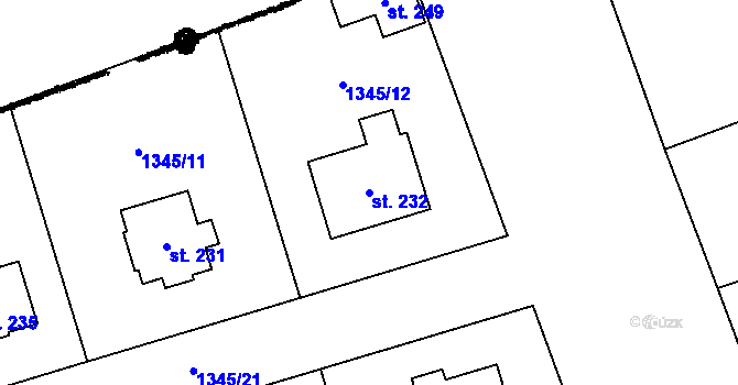 Parcela st. 232 v KÚ Budíškovice, Katastrální mapa
