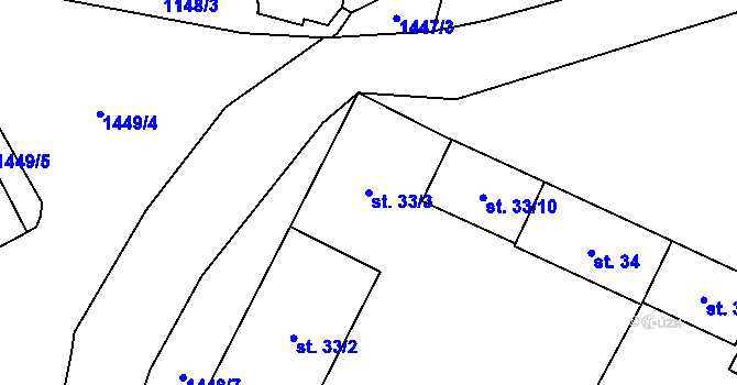Parcela st. 33/3 v KÚ Budíškovice, Katastrální mapa