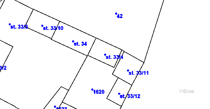Parcela st. 33/4 v KÚ Budíškovice, Katastrální mapa