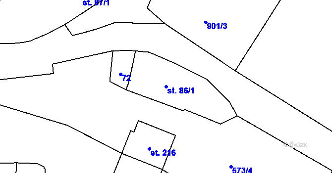 Parcela st. 86/1 v KÚ Budíškovice, Katastrální mapa