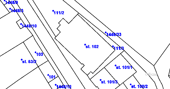 Parcela st. 102 v KÚ Budíškovice, Katastrální mapa